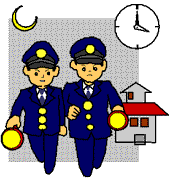 イラスト:夜に見回りをする警察官2人