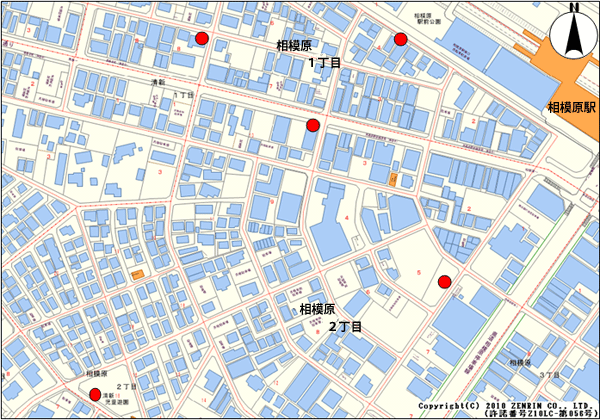 設置場所地図：相模原駅前地区（５ヶ所）