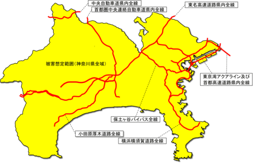 大正型関東地震が発生した場合の交通規制計画図