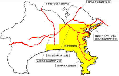 三浦半島断層群の地震が発生した場合の交通規制計画図
