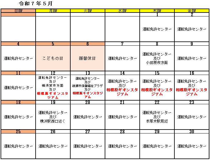 認知機能検査実施予定（令和7年5月）