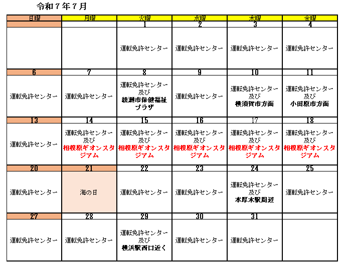認知機能検査実施予定（令和7年7月）