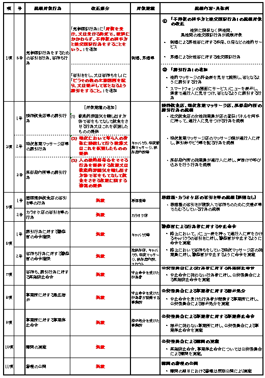 改正概要一覧　第9条不当な客引き行為の禁止