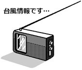 イラスト:台風情報を発信するラジオ
