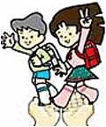 イラスト:手のひらに載っている、小学生の男の子と女の子