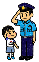 イラスト:子供に敬礼する警察官