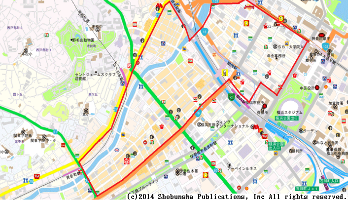 地図:横浜市中区の地域