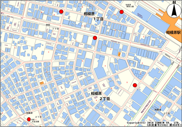 設置場所地図：相模原駅前地区（5ヶ所）