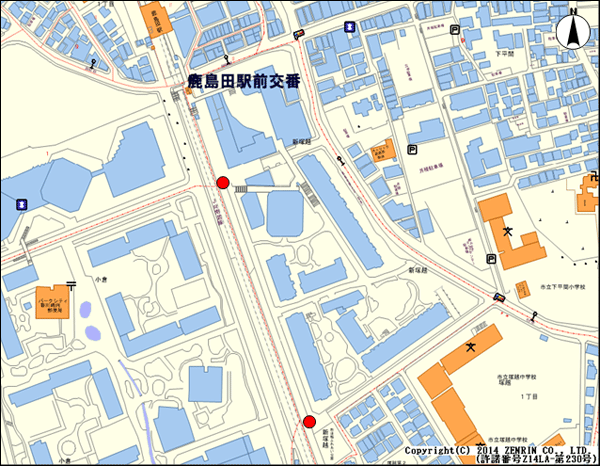 設置場所地図：鹿島田駅前地区（2ヶ所）