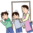 イラスト:万引で捕まる少年たち