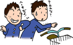 イラスト:自転車を盗もうとする学生