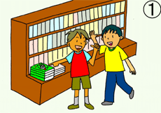 イラスト:お友だちとお店に行きました