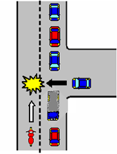 イラスト：渋滞車両の間から車