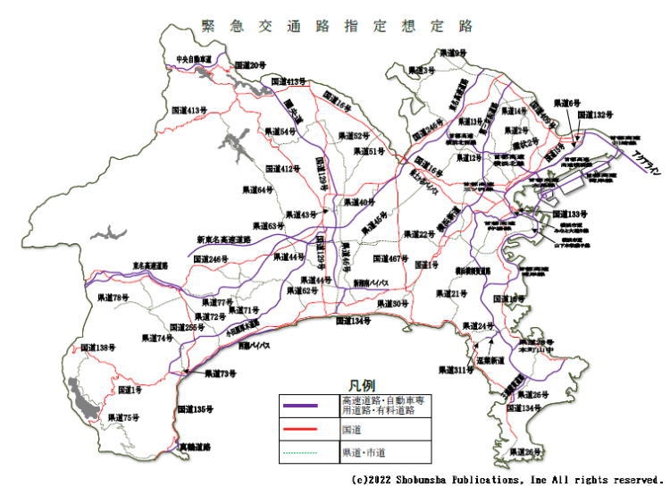 地図：緊急交通路指定想定路