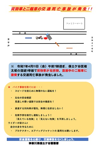 貨物車と二輪車の交通死亡事故